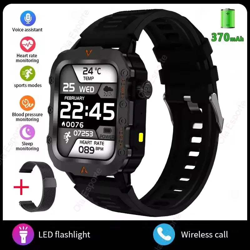 2026 New Military Outdoor Smart Watch Men's GPS Flashlight Bluetooth Call 2.01" AMOLED Screen 3ATM Waterproof Sports Smartwatch Peaceful Pleasures Health and Wellness Bk22Milan 1 Smartwatch