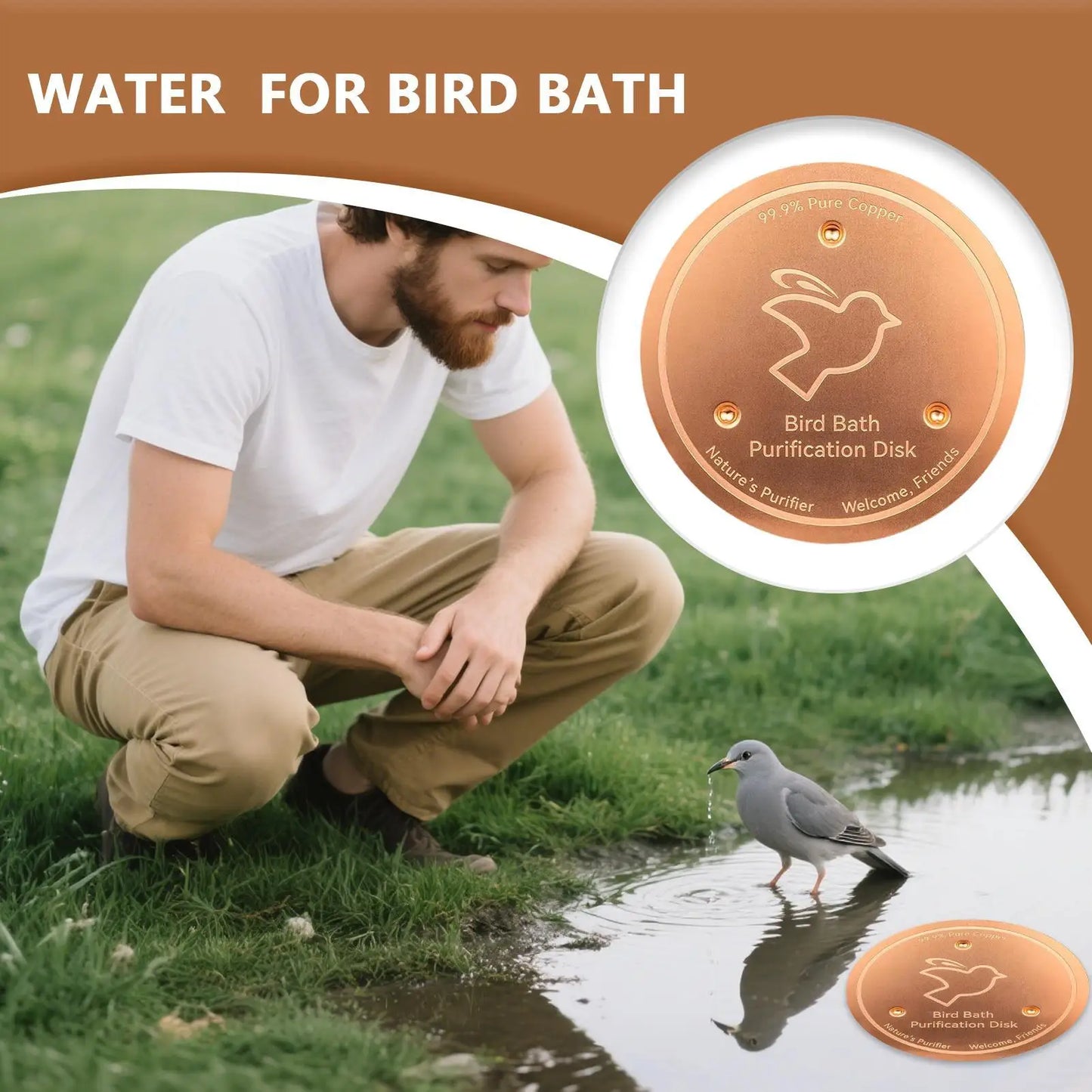 Universal Bird Bath Copper Disk Bird Bath Purification Disk With 3 Point Support Metal Cleaner Disks For Outdoor Bird Bath Tubs Peaceful Pleasures Health and Wellness