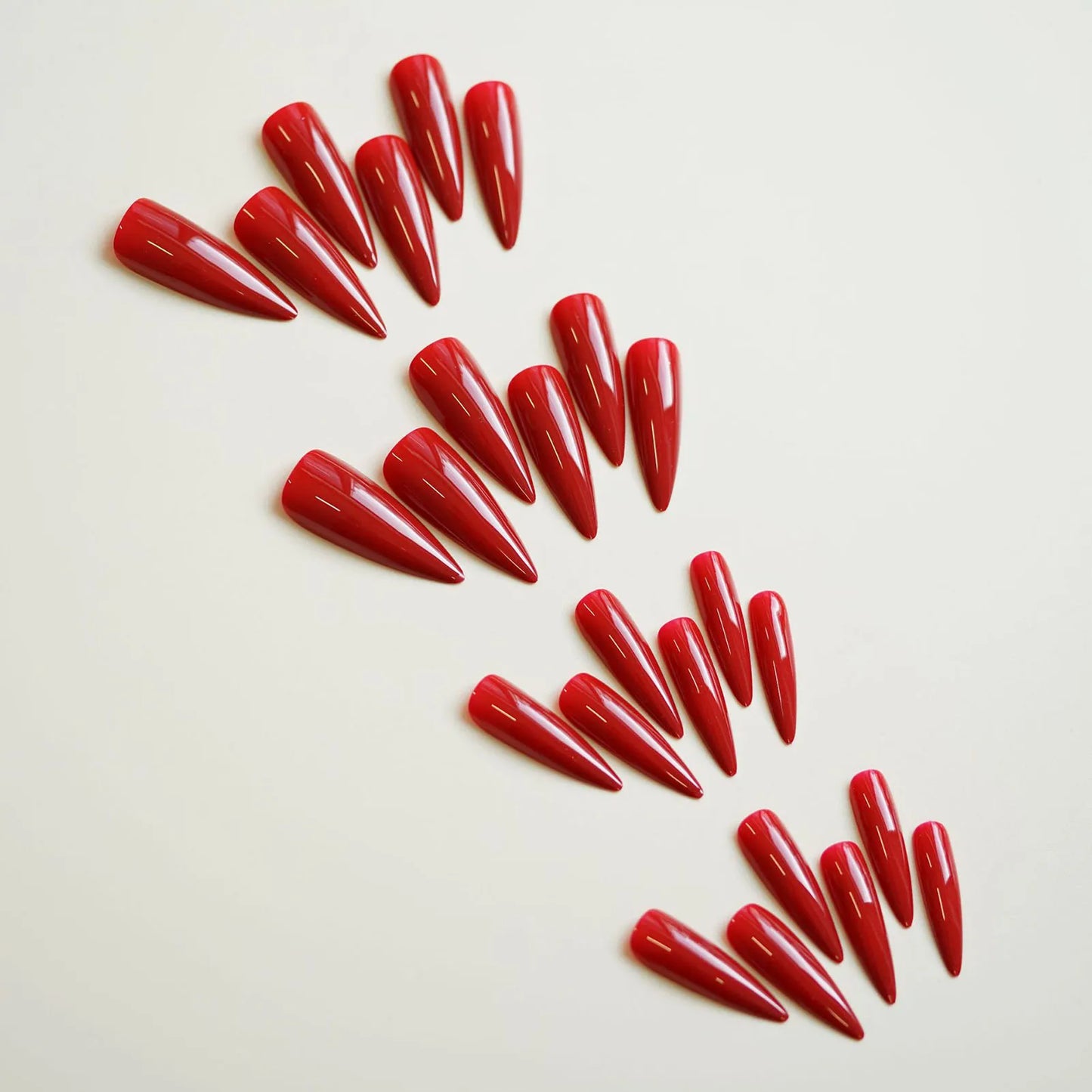 24pcs Long Pointed Red Press On Nails | Full Cover Stiletto Tips