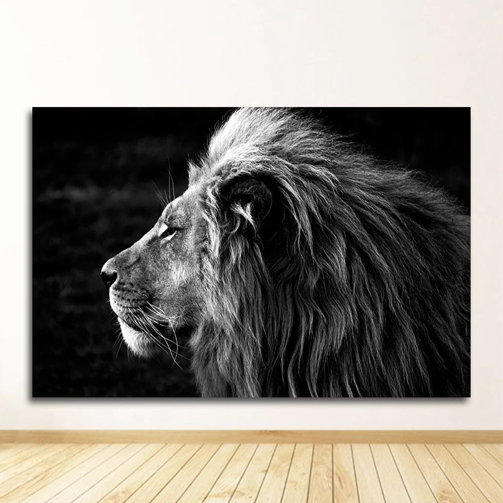 Black & White Animal Canvas Wall Art | Zebra Lion Leopard
