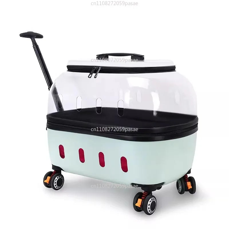 Large Transparent Rolling Cat Carrier Suitcase | Dual-Mode