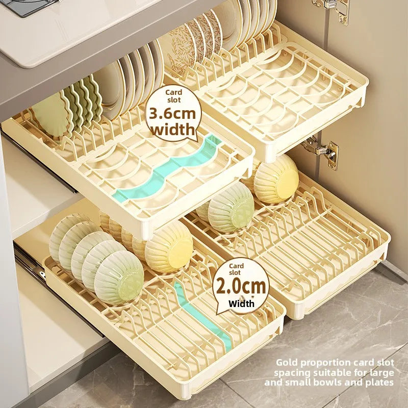 Under-Sink Pull-Out Kitchen Organizer No-Drill Retractable Dish Drainer Rack Expandable Cabinet Drawer Storage for Dishes Peaceful Pleasures Health and Wellness