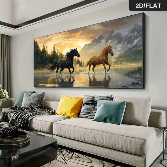 Frameless 2D Flat Modern Abstract Running Horse Wall Art Canvas Painting Art for Living Room Modern Canvas Poster Wall Decor Peaceful Pleasures Health and Wellness ZLH7180 80x160cm No Frame