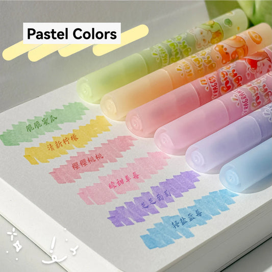 1 Set of 6 Different Colored Fruit-Scented Highlighters, Soft Pastel Highlighters for Office Use, Non-Toxic Scented Highlighters with Beveled Tip Suitable for School and Office Peaceful Pleasures Health and Wellness