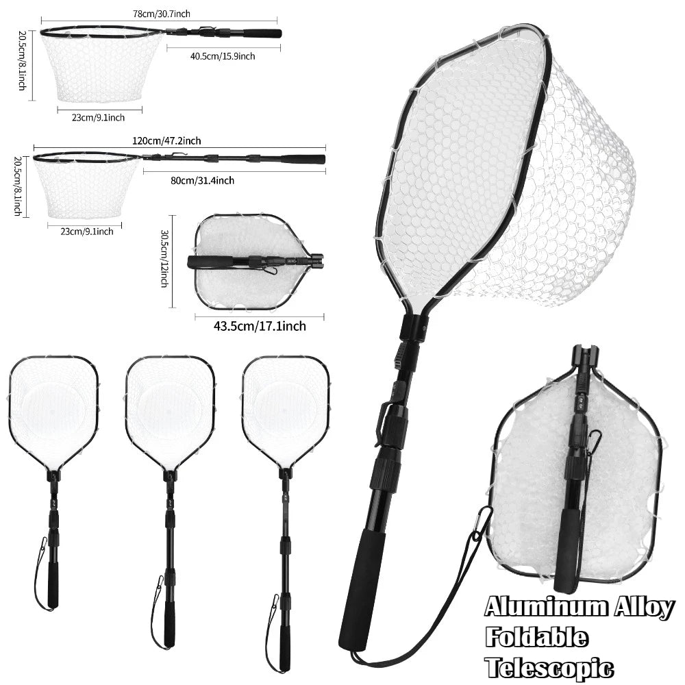 Fishing Landing Net with Telescopic Pole Anti-Slip Handle Collapsible Fishing Net for Saltwater Freshwater Fishing Hand Net Peaceful Pleasures Health and Wellness 44-120CM 1