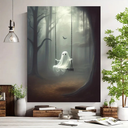Halloween Ghost Forest Canvas Poster | Cute Wall Art Decor Canvas Wall Art Peaceful Pleasures Health and Wellness