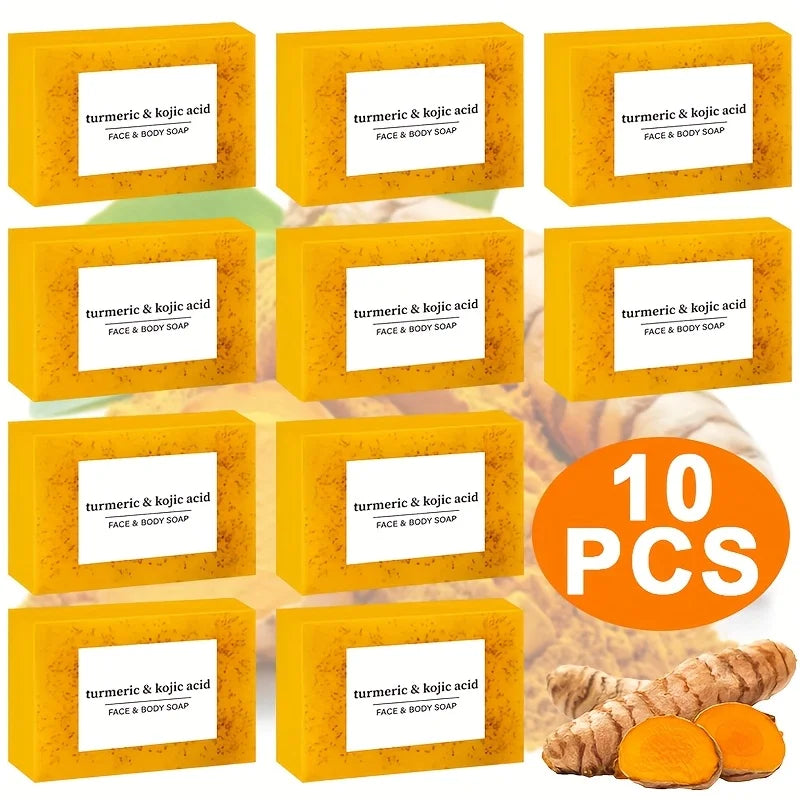 10-Pack Handmade Turmeric Soap – 3-in-1 Moisturizing Bath Bar