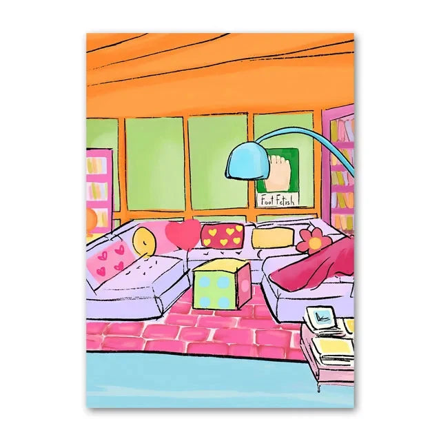 Life Abstract Lines Posters Prints Canvas Painting Wall Art Pictures Living Room Home Decor Crocodile Fish Chair Sofa Colorful Peaceful Pleasures Health and Wellness T80558-07 40x60cm Unframed