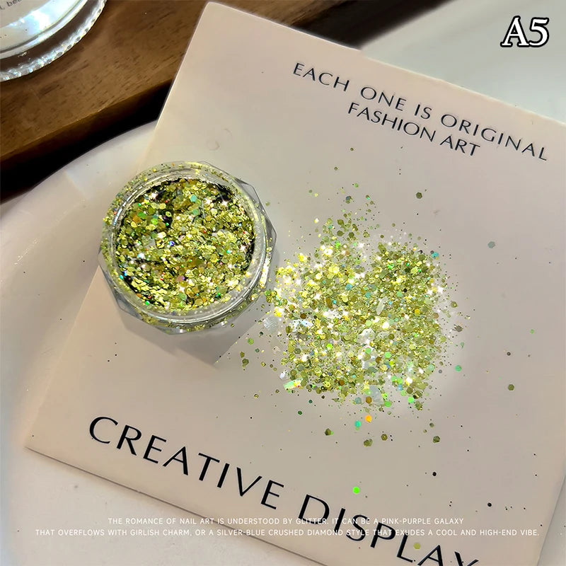 1 Box Holographic Pure Shiny Glitter Flakes Sparkly Chunky Iridescent Gold Silver Metallic Mermaid Nail Art Powder Sequins Peaceful Pleasures Health and Wellness A5