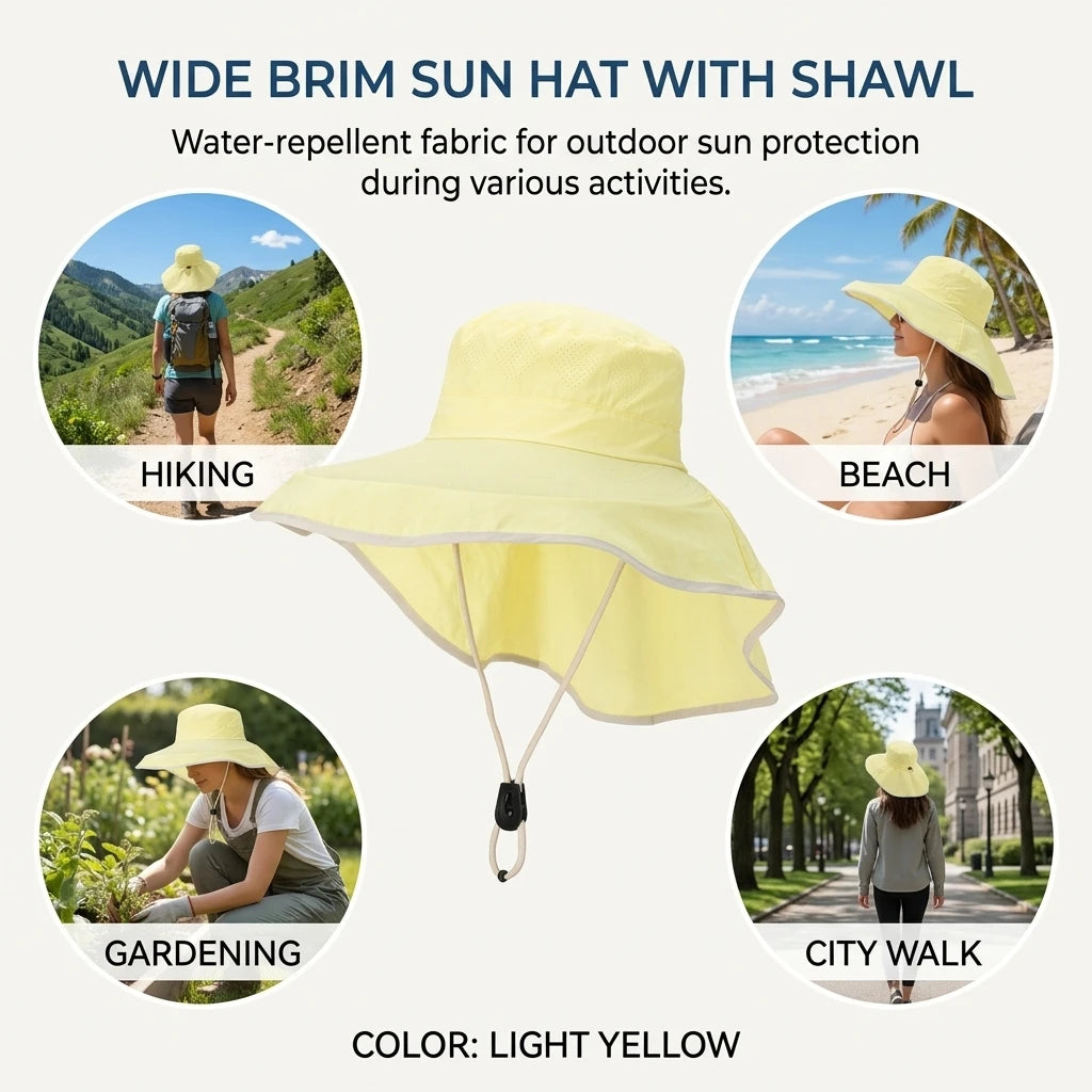 Sun-Protection Hat With Detachable Cape UPF50+ Wide Brim For Outdoor Hiking Fishing Peaceful Pleasures Health and Wellness