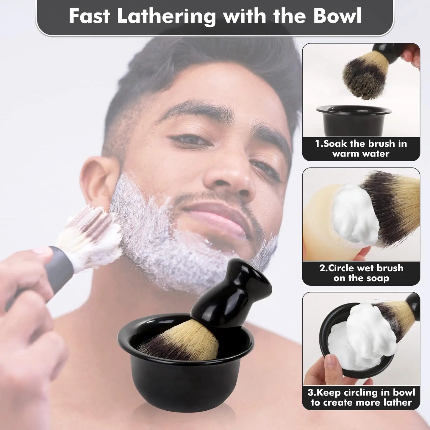 3 In 1 Mens Shaving Brush Bowl Set Stainless Steel Shaving Bowl Durable New Beauty Design Men Shaving Bowl Mug Brush Soap Dish Peaceful Pleasures Health and Wellness