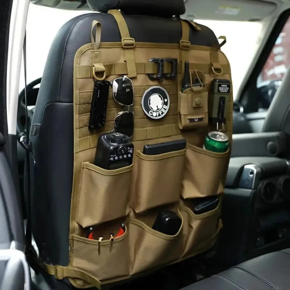 Car Seat Back Organizer Tactical Camo Multi Pocket Storage Bag Waterproof Durable Hanging for Road Trip Travel SUV Truck Family Peaceful Pleasures Health and Wellness