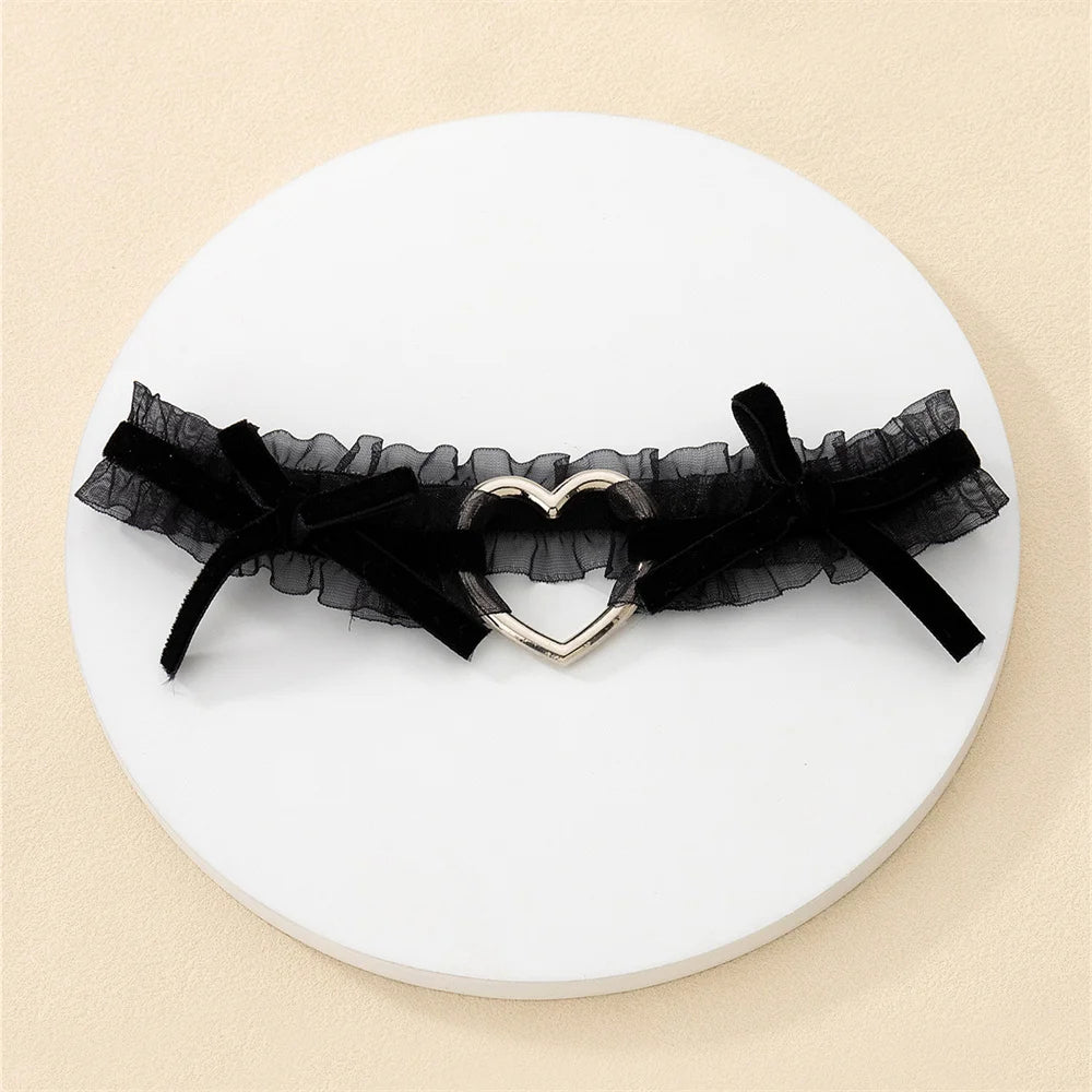 Lolita Lace Garters Leg Belt Punk Cross Heart Bow Ring Goth Elastic
