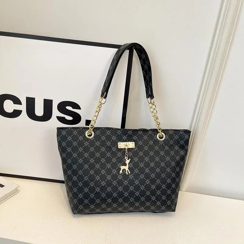 Retro Monogram Tote Bag | Vintage PU Shoulder Handbag Women