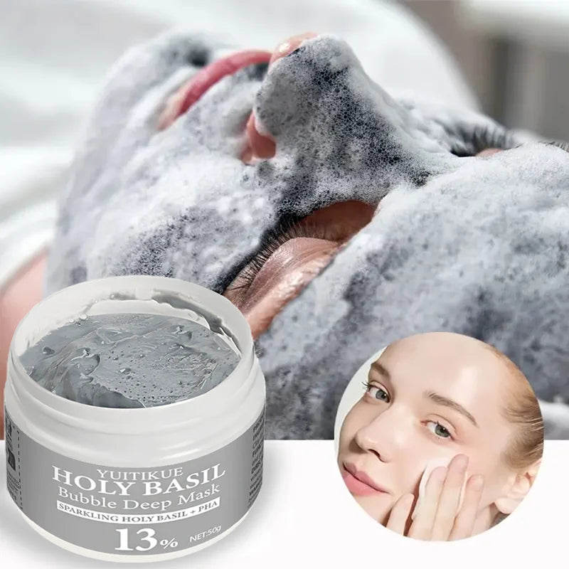 YUITIKUE Holy Basil Bubble Clay Mask w/ 13% PHA & 22% Natural Clay - Self-Foaming Deep Cleansing, Oil Control & Pore Purifying Peaceful Pleasures Health and Wellness