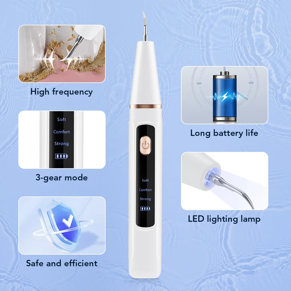 Pro Electric Tartar Remover Ultrasonic Home Dental Scaler 3 Mode Teeth Cleaner for Plaque Calculus Stains Removal Oral Care Tool Peaceful Pleasures Health and Wellness