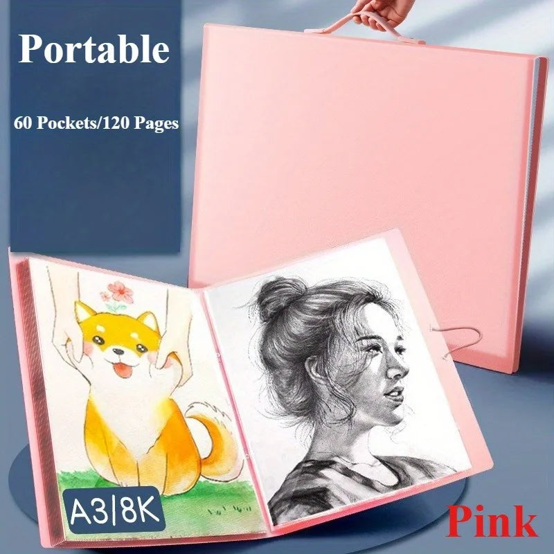 A3 Art Portfolio Book 60 Pockets 120-Page with Handle