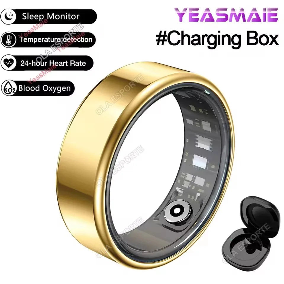 NEW R09 Smart Ring Men Women with Charging Case,Heart Rate Blood Oxygen,Skin Temperature Monitor,5ATM Waterproof For Android iOS Peaceful Pleasures Health and Wellness Gold Pro 6