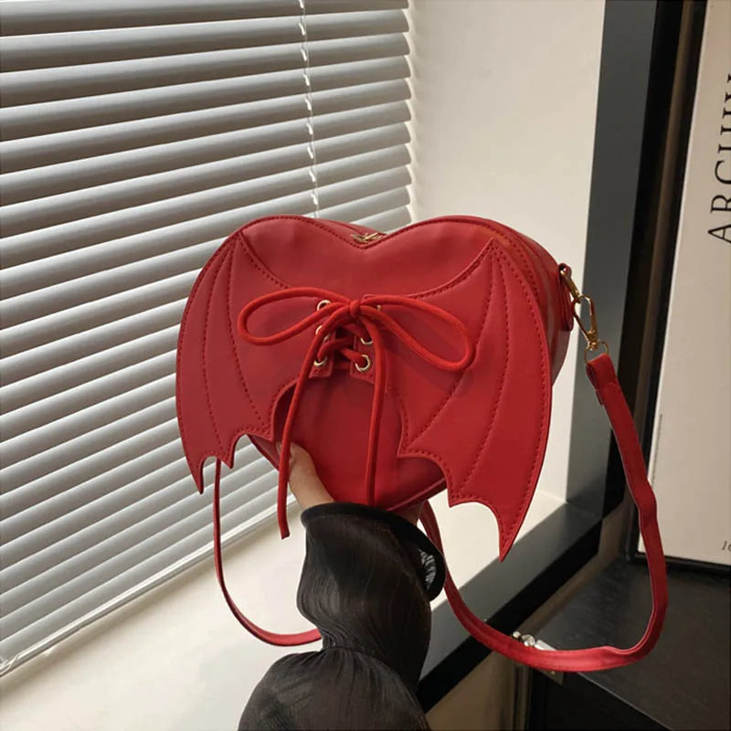 Niche Design Bag Women Trendy Fashionable and Individual Wing-shaped Single-shoulder Bag Versatile Irregular Shape Crossbody Bag Peaceful Pleasures Health and Wellness Red