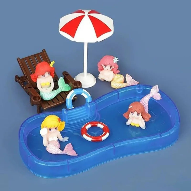 Beach Miniature Dollhouse Set – Umbrella, Chair, Pool & Rings