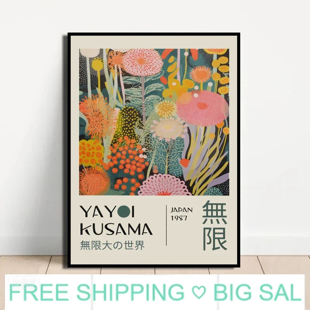 Abstract Yayoi Kusama Style Canvas Poster, Japanese Modern Art Mural Frameless Wall Art for Home Living Room Gallery Decor Peaceful Pleasures Health and Wellness