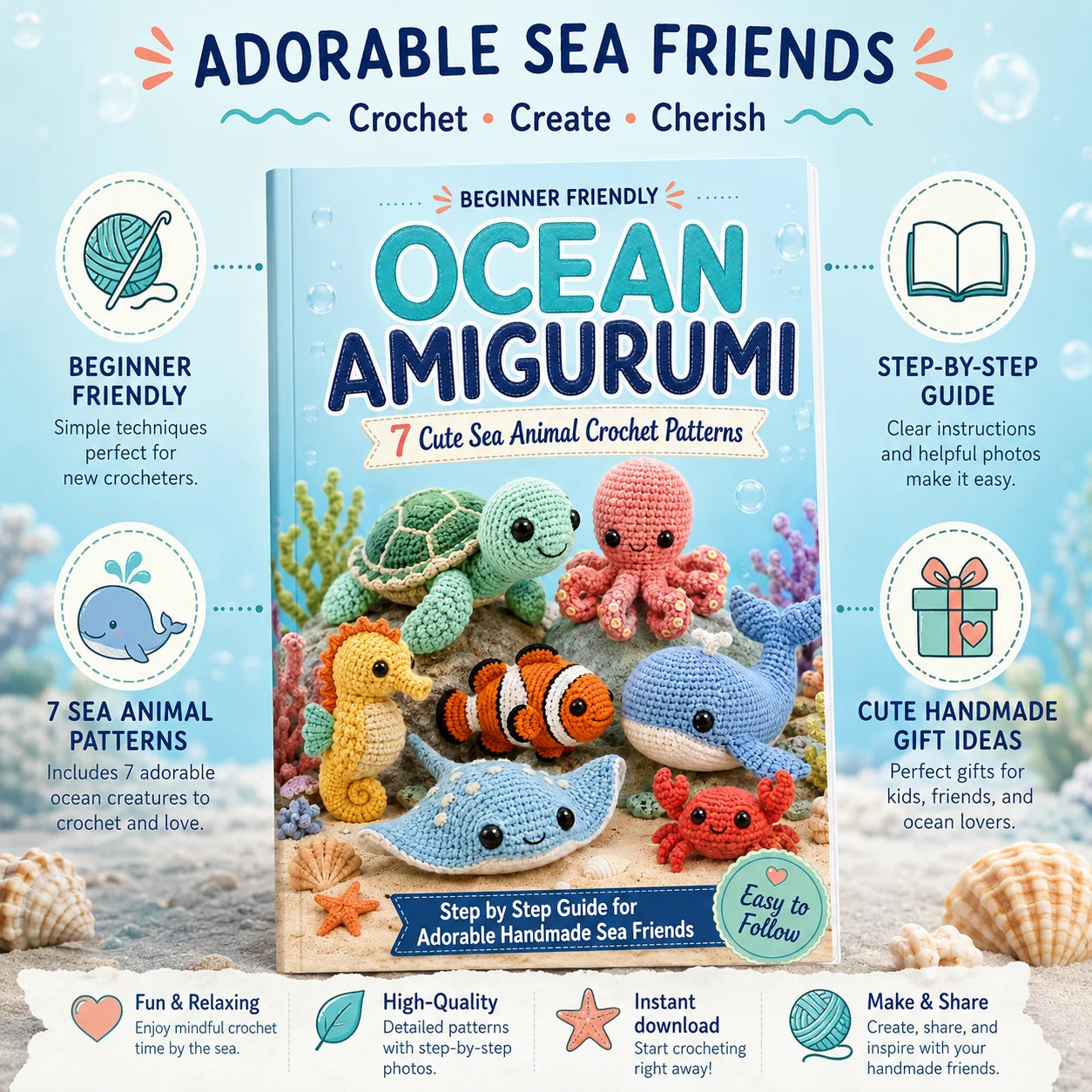 Beginner Crochet Book 7 Easy Step Cute Ocean Amigurumi Patterns