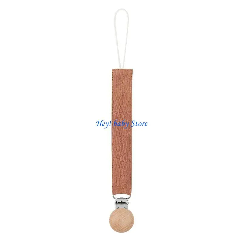Baby Pacifier Clip Chain Holder | Cotton, Metal & Beech Wood