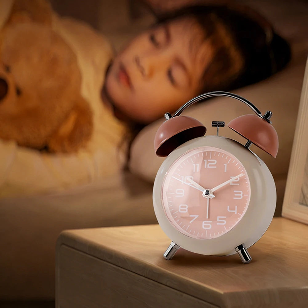 Retro Twin-Bell Alarm Clock – Silent, Loud Alarm & Night Light Analog Alarm Clock Peaceful Pleasures Health and Wellness