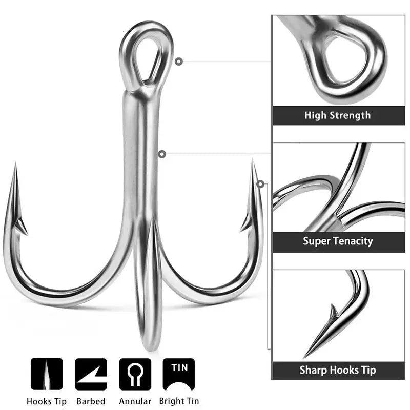 Triple Hook Fishing Hooks, 4x Strengthened Silver Color Rust-Resistant Triple Claw Hooks, Long Cast Lure Fishhooks, 10pcs Per Bo Peaceful Pleasures Health and Wellness
