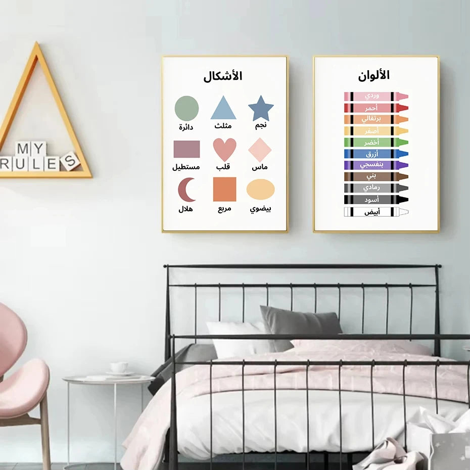 Colorful Islamic Arabic Alphabet Number Color Education Learning Nursery Poster Canvas Painting Wall Art Pictures Home Decor Peaceful Pleasures Health and Wellness