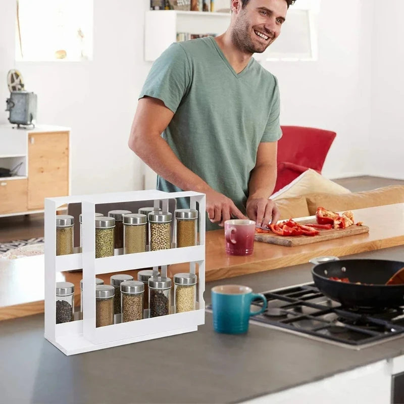2-Tier Rotating Spice Rack – 90° Swivel Countertop Organizer
