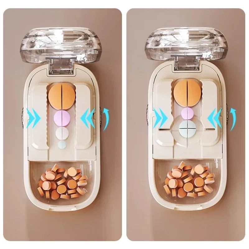 Multi- Functions Pill Cutter Portable Drug Tablet Storage Box 1/3, 2/1, 4/1 Pill Splitter Medicine Dustproof Divider Organizer Peaceful Pleasures Health and Wellness