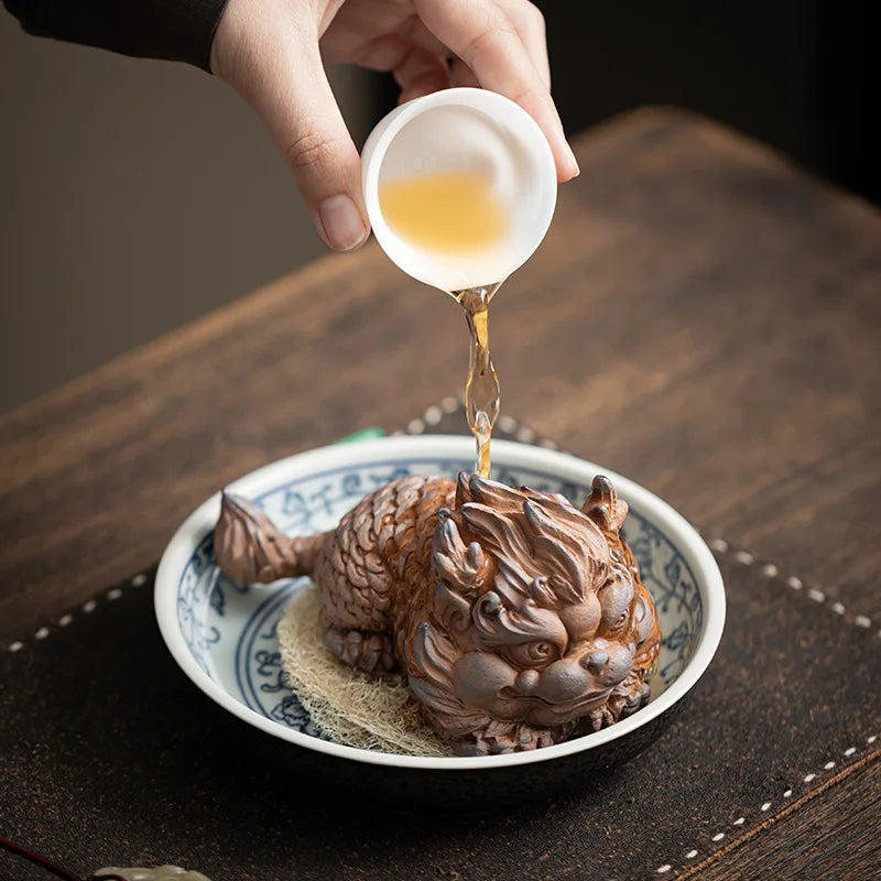 Chinese Ceramic Unicorn Tea Pet | Kung Fu Tea Set Ornament Ceramic Tea Pet Peaceful Pleasures Health and Wellness