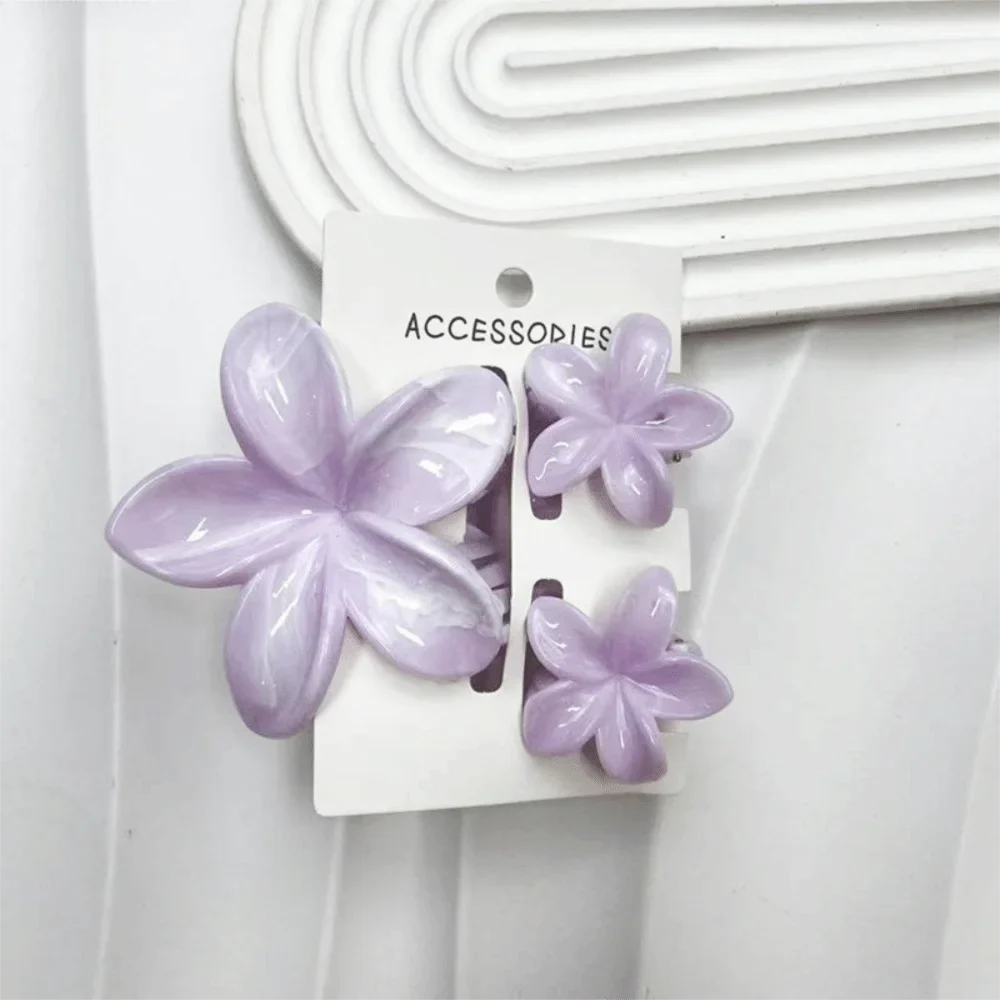 3-Pack Plumeria Flower Hair Claw Clips – Gradient Acrylic Set