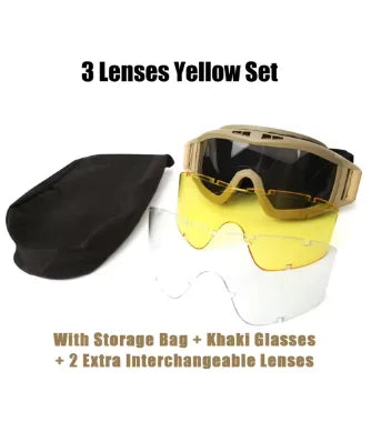 Tactical Goggles 3 Lenses | Windproof Motocross Shooting