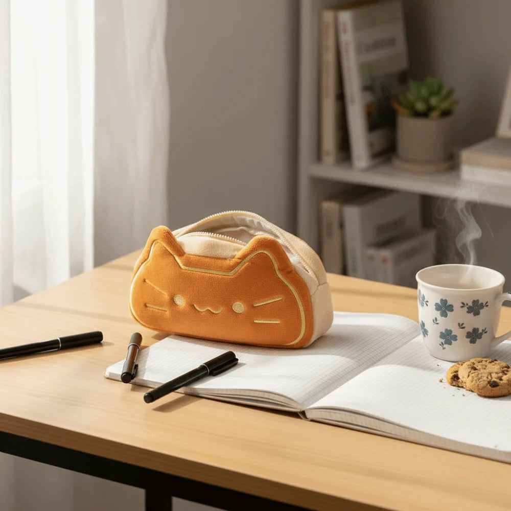 Large Capacity Caramel Cat Pen Case Cute Design Lovely Appearance Cartoon Pen Case Material Kitten Theme Pencil Bag Peaceful Pleasures Health and Wellness