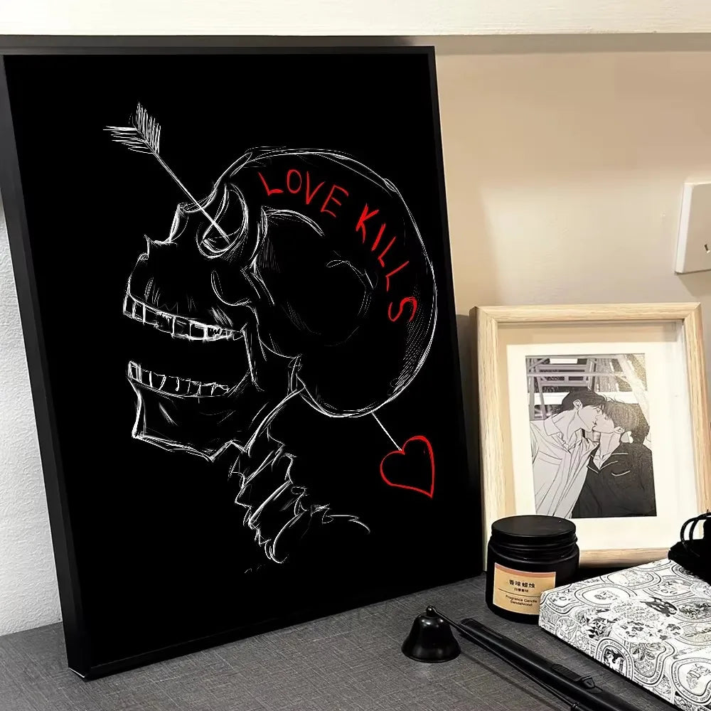 Vintage Botanical Skeleton Skull Poster - Art Deco Classic Retro Gothic Dark Academia Canvas Art Print Frameless Wall Art Decor Peaceful Pleasures Health and Wellness ZLH5085 40x60cm No Frame