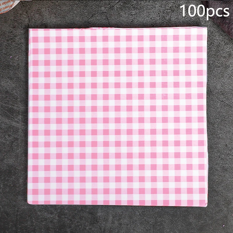 100Pcs Greaseproof Wax Paper Sheets | 7 Colors for BBQ & Picnic Food Wrapping Paper Peaceful Pleasures Health and Wellness pink 100pcs