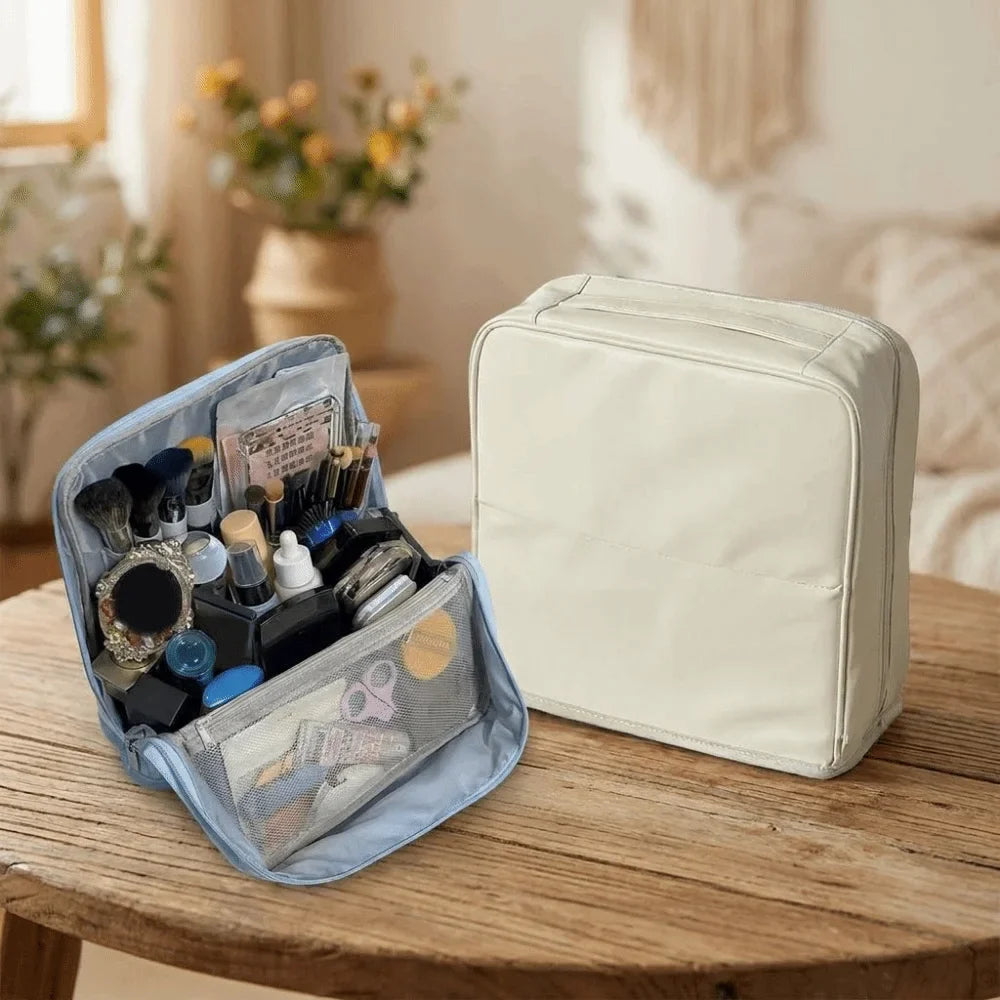 Vertical PU Makeup Bag – Large Capacity Travel Toiletry Organizer