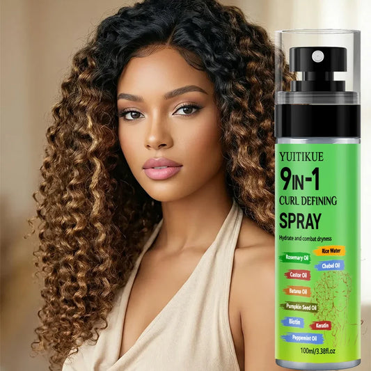 YUITIKUE 9-in-1 Curl Defining Spray Hydrating Hair Care Spray with Rosemary Oil Rice Water for All Hair Types 100ml Peaceful Pleasures Health and Wellness