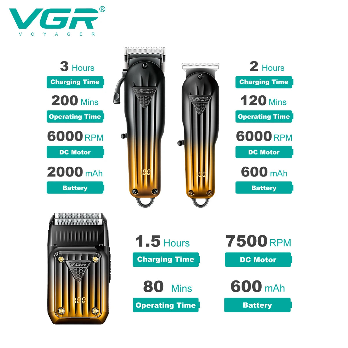 VGR 644 gradient hair cutting combination electric shaver rechargeable professional men's hair clipper carving electric pusher Peaceful Pleasures Health and Wellness