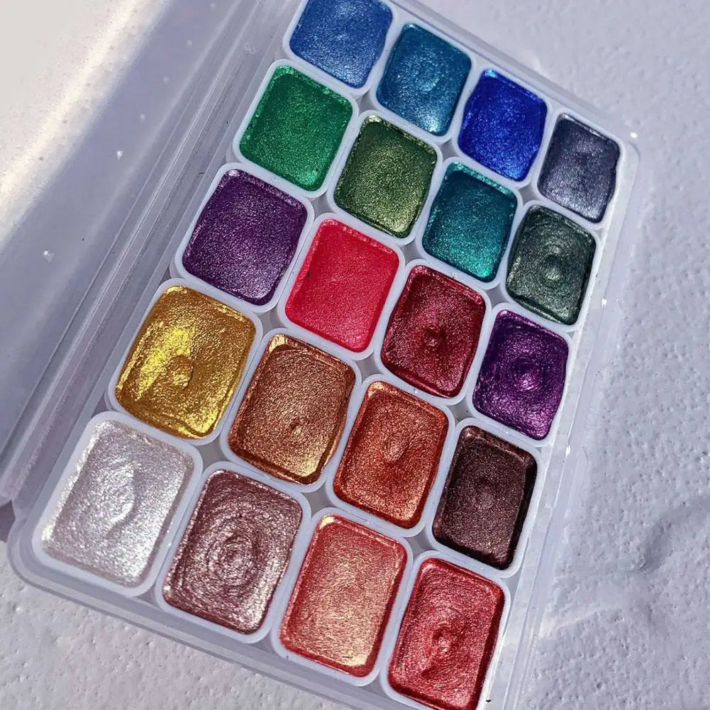 20-Color Pearlescent Metallic Watercolor Paint Set | Artists