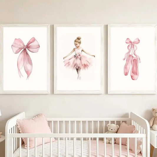 Nursery Wall Art, Nordic Cute Pink Ballet Girl Canvas Painting | Baby Poster for Toddler Kids Room Wall Decor Peaceful Pleasures Health and Wellness