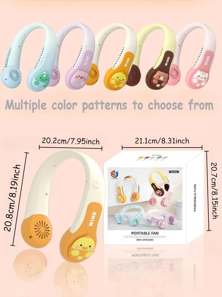 Bladeless Neck Fan Cute Pig & Dinosaur | 3 Speed USB Rechargeable