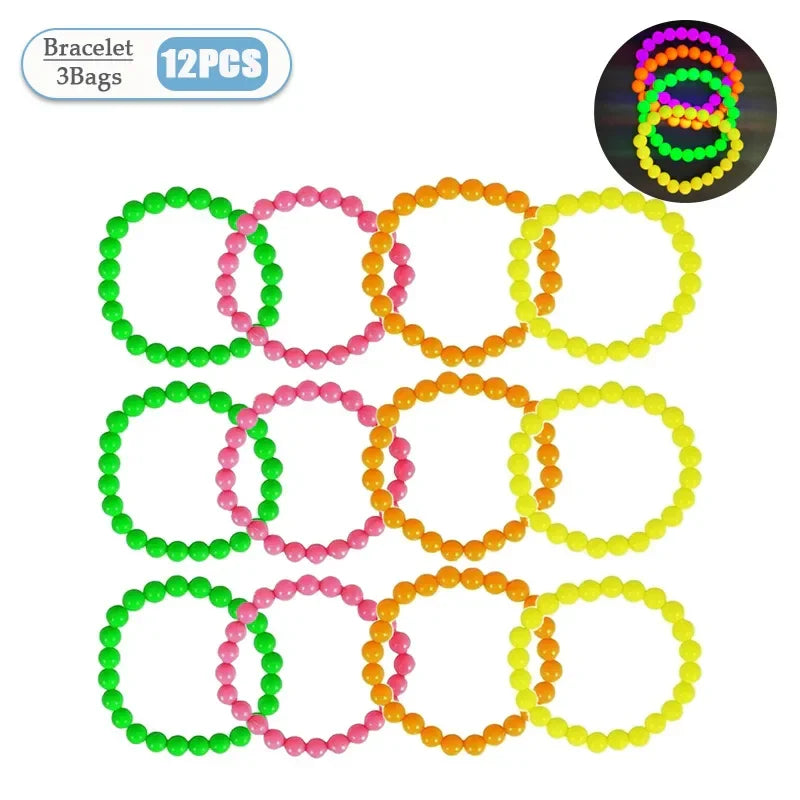 Neon Glow Bead Necklace & Bracelet Set – 4–40 PCS UV Party