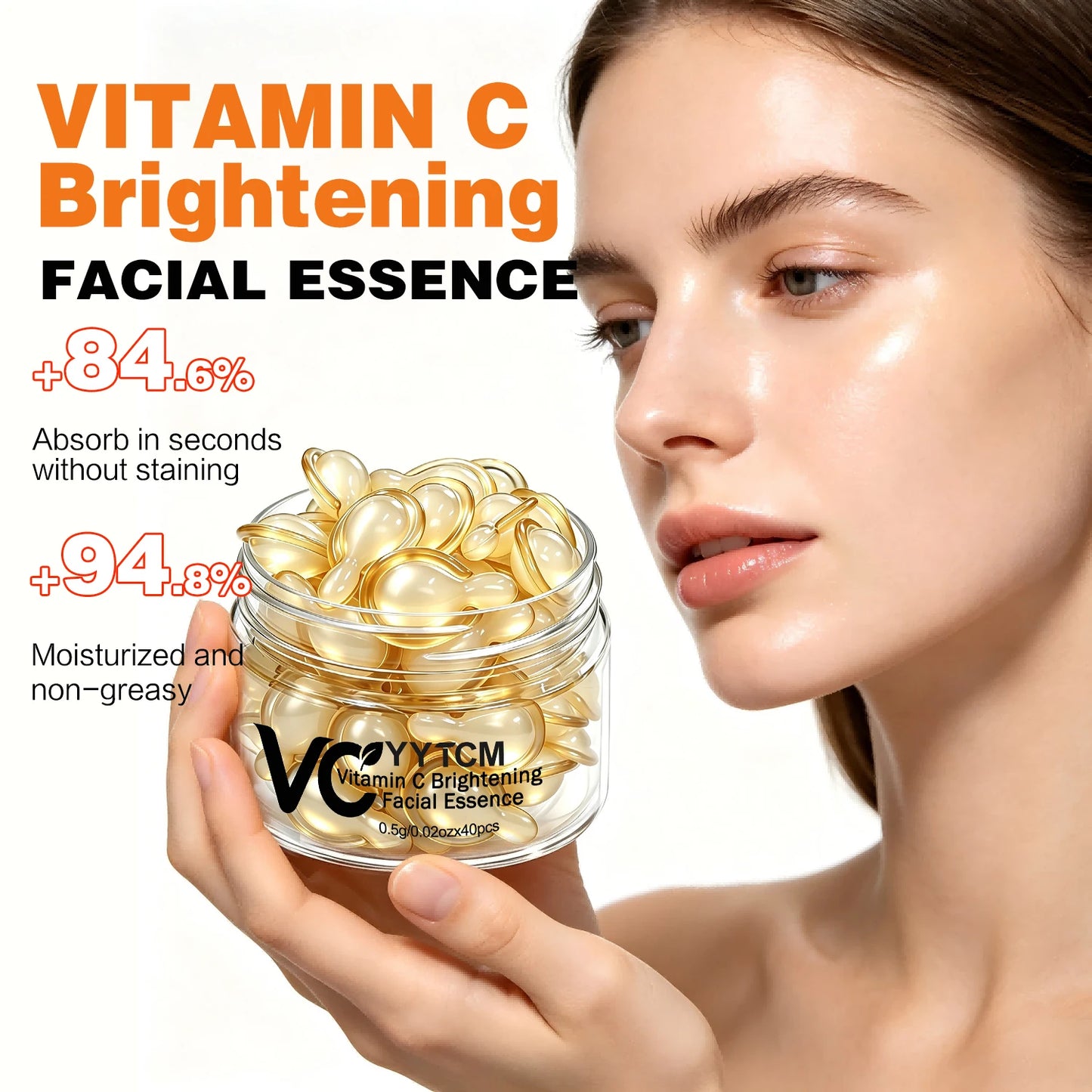 Vitamin C Facial Serum, Moisturizing and Brightening, Firming the Skin, Contains Vitamin E, Retinol, Hyaluronic Acid Facial Skin Care Serum, 18 Capsules/30 Capsules/40 Capsules/50 Capsules/60 Capsules/80 Capsules/100 Capsules Peaceful Pleasures Health and Wellness