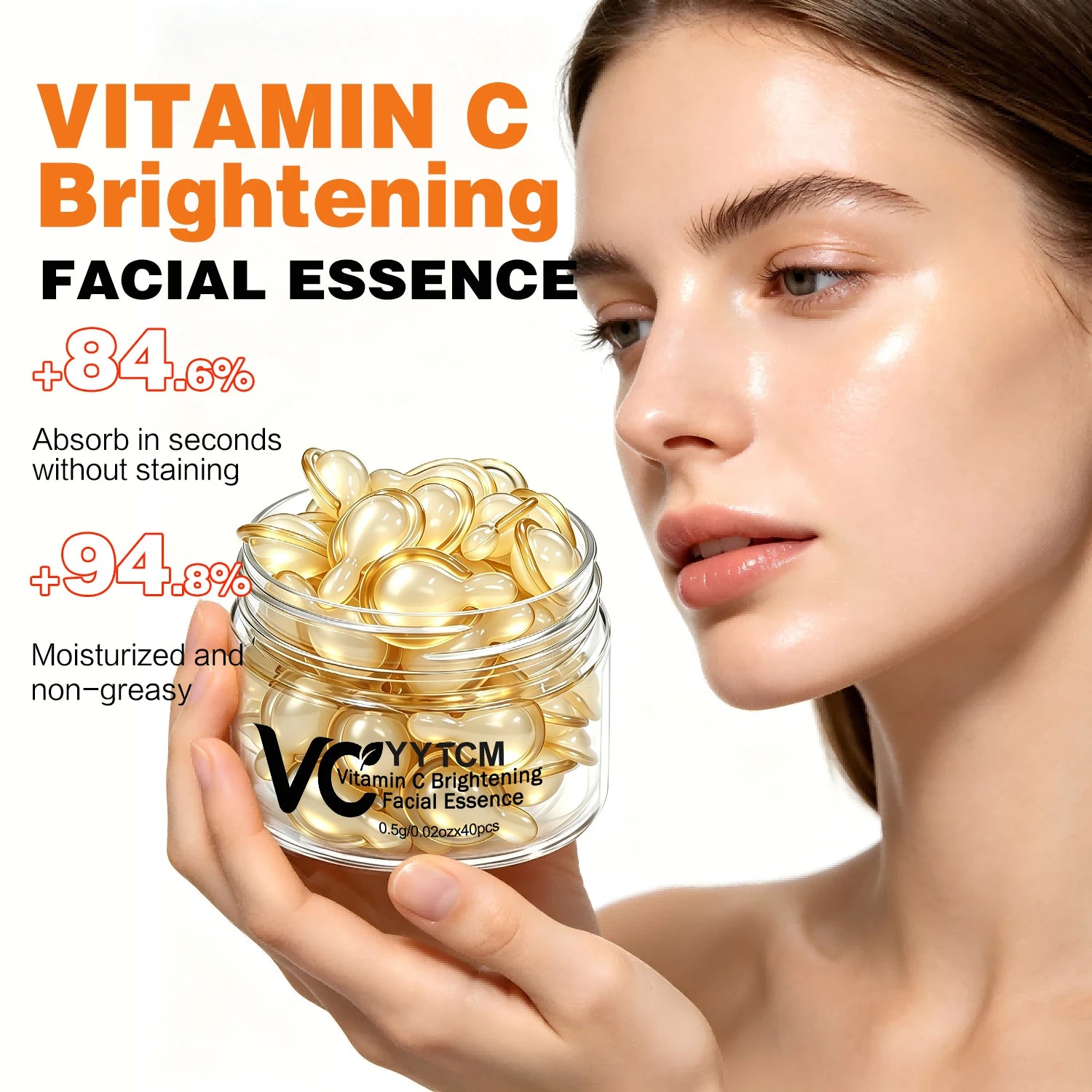 Vitamin C Facial Serum, Moisturizing and Brightening, Firming the Skin, Contains Vitamin E, Retinol, Hyaluronic Acid Facial Skin Care Serum, 18 Capsules/30 Capsules/40 Capsules/50 Capsules/60 Capsules/80 Capsules/100 Capsules Peaceful Pleasures Health and Wellness