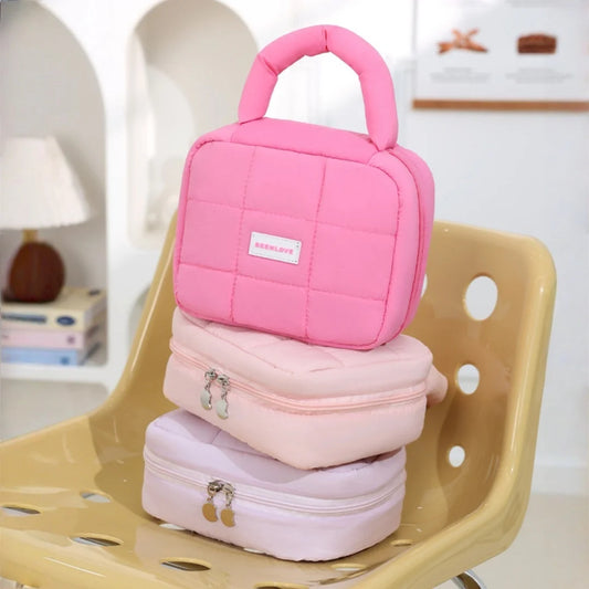 Large Puff Cosmetic Bag – Candy-Color Cotton-Filled Organizer Cosmetic Organizer Bag Peaceful Pleasures Health and Wellness