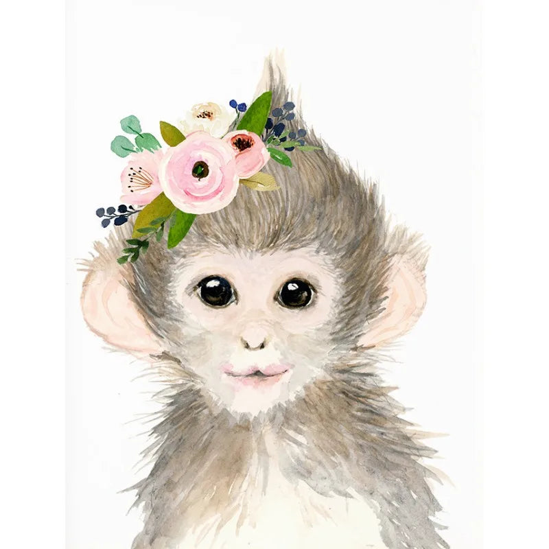 Watercolor Safari Animals Canvas Wall Art | Nursery Decor