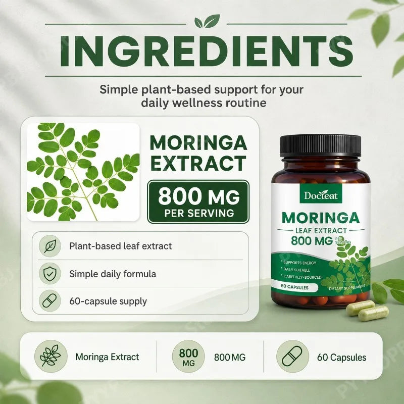 Docteat Moringa Leaf Extract 800mg Capsules – 60 Count